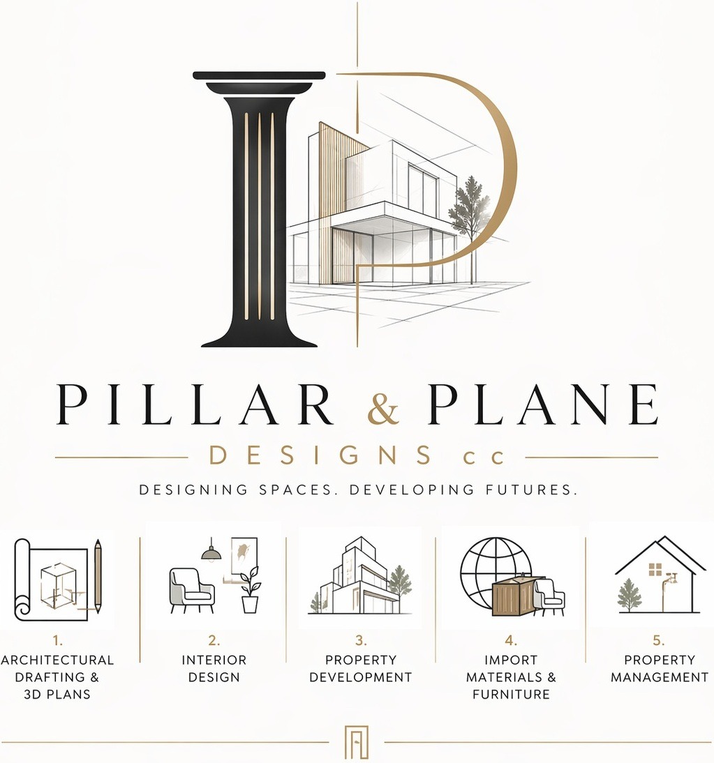 Pillar & Plane pillar, half-P and architectural house logo